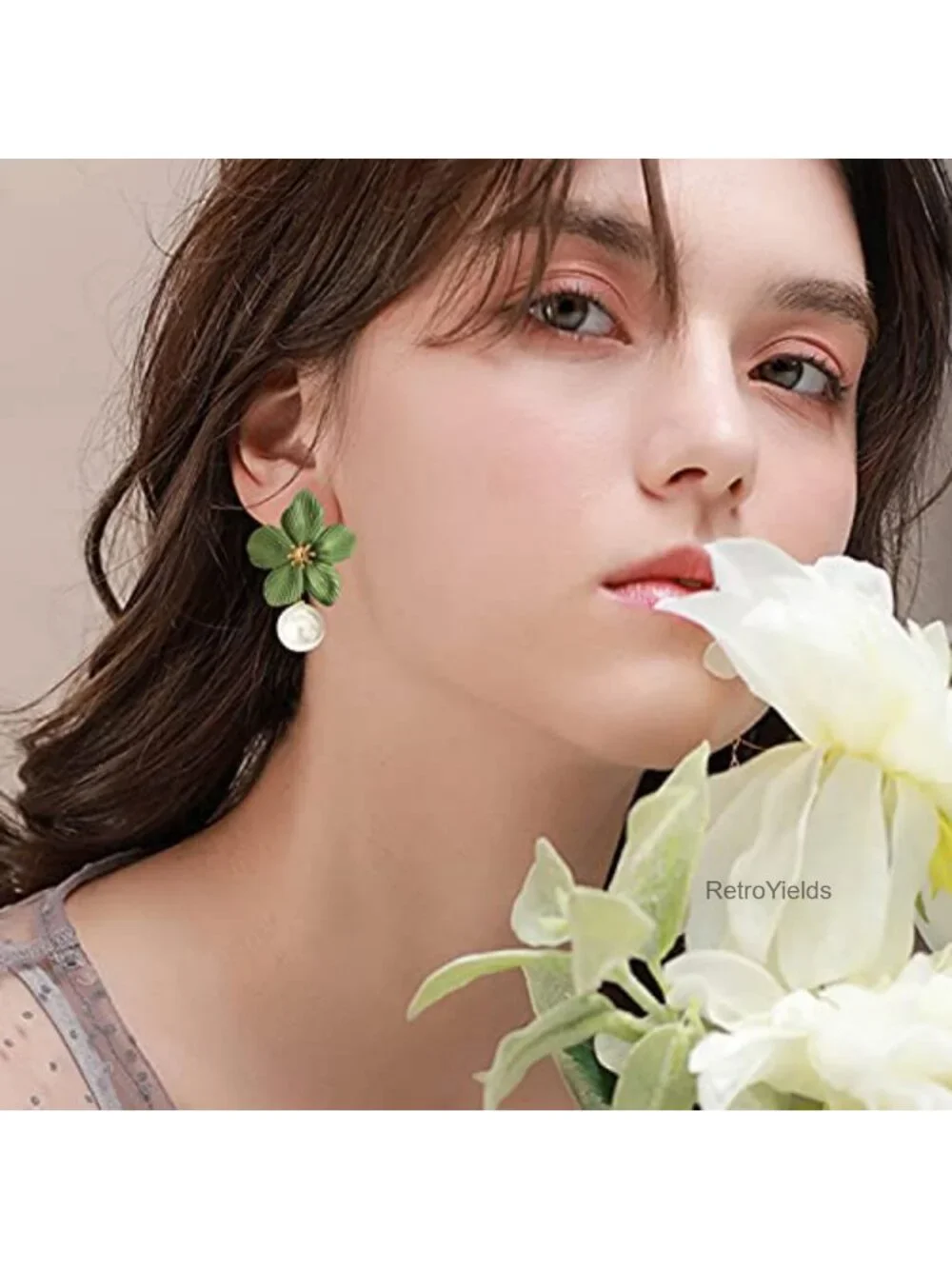 Handmade Boho Matte Double Yellow Flower Dangle Drop Earrings White Metal